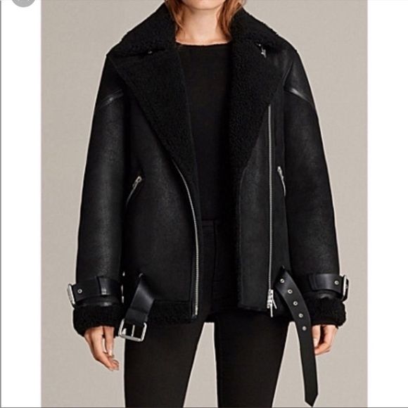 All Saints Jackets & Blazers - All Saints Hawley Oversized Moto Shearling Jacket